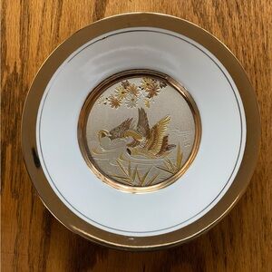 Chokin Art Ducks Collector Plate 24KT Gold Rim Japan Vintage 6”, original labels